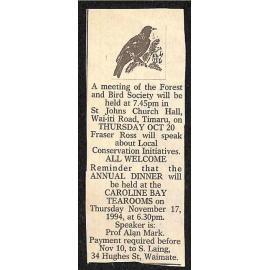 Meeting notice, SC Forest and Bird