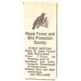 Meeting notice, SC Forest and Bird