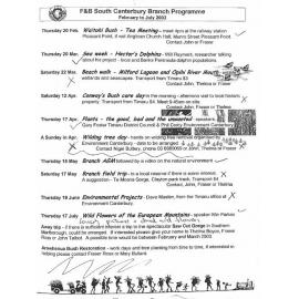 Forest and Bird SC Branch programme February to July 2003