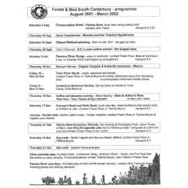 Forest and Bird SC Branch programme Aug 2001 - Mar 2002