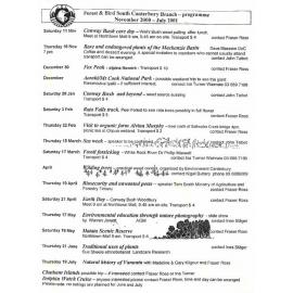 Forest and Bird SC Branch programme Nov 2000 - Jul 2001