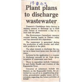 Plant plans to discharge wastewater