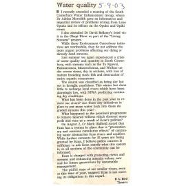 Letter to the editor: Water quality