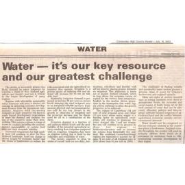 Water - it's our key resource and our greatest challenge