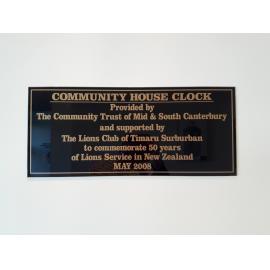 Community House Clock plaque