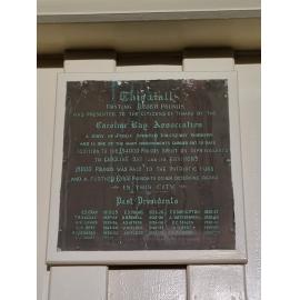 Caroline Bay Hall plaque