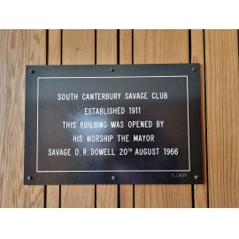 South Canterbury Savage Club building plaque