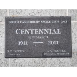 South Canterbury Savage Club centennial plaque