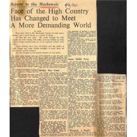 Return to the Mackenzie: Face of the High Country Has Changed to Meet A More Demanding World