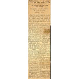 Mackenzie Country VII: Clearing the New Land, Fire Both Great Help and Grim Hazard, Loneliness and Privations of First Settlers