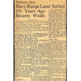 Mackenzie Runs: Mary Range Land Settled 101 Years Ago Became Wolds