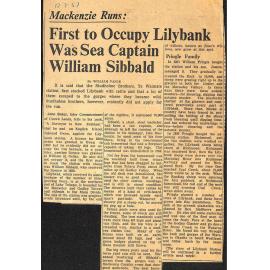 Mackenzie Runs: First to Occupy Lilybank Was Sea Captain William Sibbald