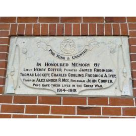 Claremont Hall war memorial plaque