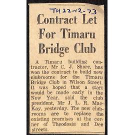Contract Let for Timaru Bridge Club