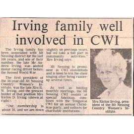 Irving family well involved in CWI