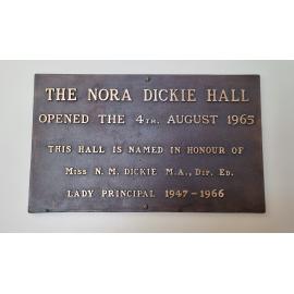 Nora Dickie Hall plaque