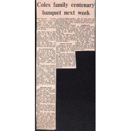Coles family centenary banquet next week
