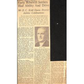 Early Rosewill Settlers Had Ability And Drive, Mr DC Kidd Opens District Jubilee Celebrations