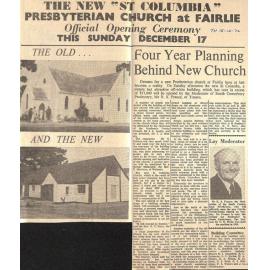 The New 'St Colomba' Presbyterian Church at Fairlie, Official Opening Ceremony This Sunday December 17, Four Year Planning Behind New Church