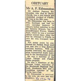 Obituary: Mr A P Edmonston