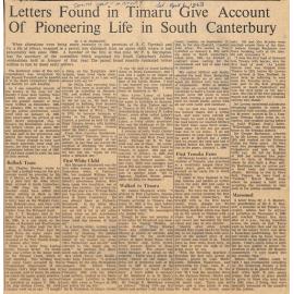 Letters Found in Timaru Give Account Of Pioneering Life in South Canterbury