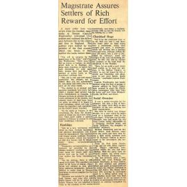 Magistrate Assures Settlers of Rich Reward For Effort