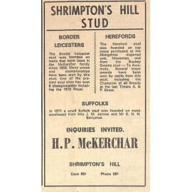 Shrimpton's Hill Stud advertisement