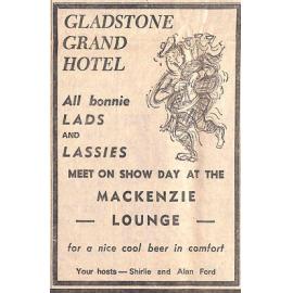 Gladstone Grand Hotel (Fairlie) advertisement