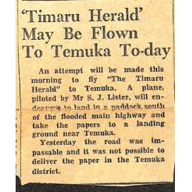  'Timaru Herald' May Be Flown To Temuka To-day