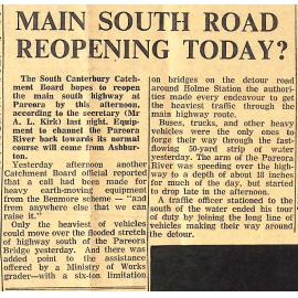 Main South Road Reopening Today?