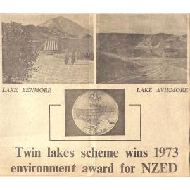 Lake Benmore, Lake Aviemore: Twin lakes scheme wins 1973 environment award for NZED