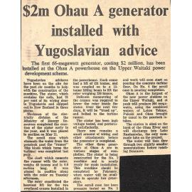 $2m Ohau A generator installed with Yugoslavian advice