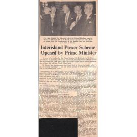 Interisland Power Scheme Opened by Prime Minister