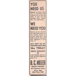 BC Miller Motor Engineer advertisement