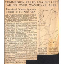 Commission Rules Against City Taking Over Washdyke Area, Provisional Scheme Approves Transfer of 112 Acres Only