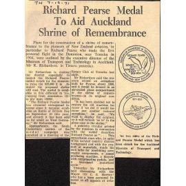 Richard Pearse Medal To Aid Auckland Shrine of Remembrance