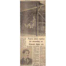 Pearse plane replica for mounting at Waitohi flight site