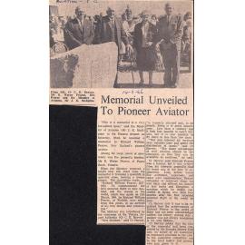 Memorial Unveiled To Pioneer Aviator