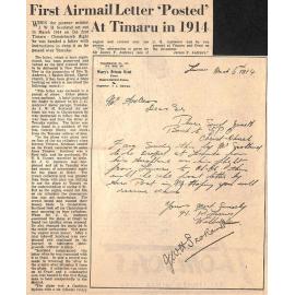 First Airmail Letter 'Posted' At Timaru in 1914