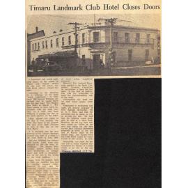 Timaru Landmark Club Hotel Closes Doors