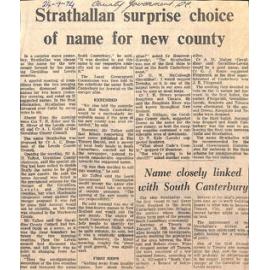Strathallan surprise choice of name for new county / Name closely linked with South Canterbury
