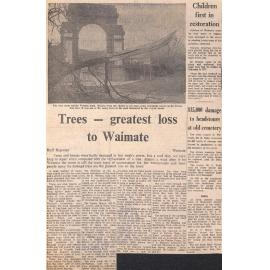 Trees - greatest loss to Waimate / Children first in restoration / $15,000 damage to headstones at old cemetery