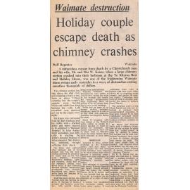 Waimate destruction: Holiday couple escape death as chimney crashes