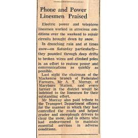 Phone and Power Linesmen Praised