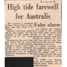 High tide farewell for Australis / False alarm