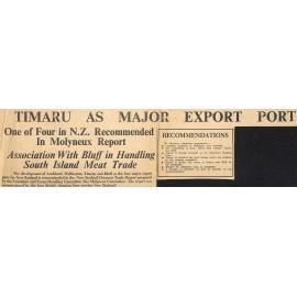 Timaru As Major Export Port: One in Four NZ Recommended In Molyneux Report