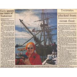 Early queues for tours of Endeavour / Treasures plucked from ocean floor