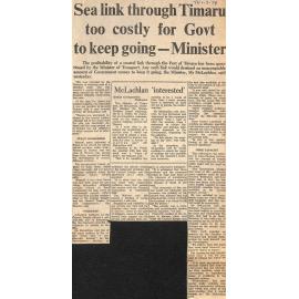 Sea link through Timaru too costly for Govt to keep going - Minister