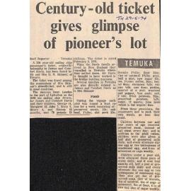 Temuka: Century-old ticket gives glimpse of pioneer's lot