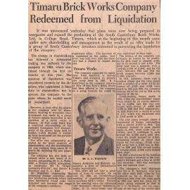 Timaru Brick Works Company Redeemed from Liquidation